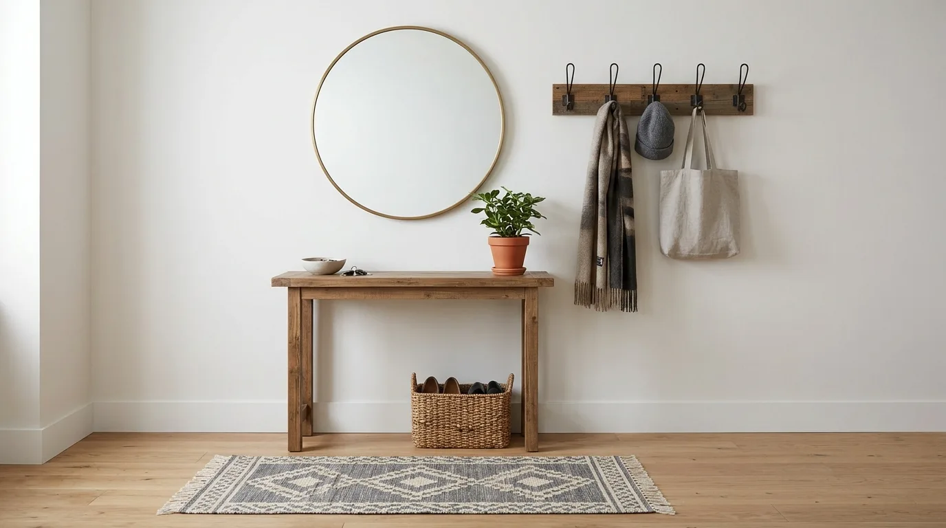 Keep the color palette light and welcoming inspiration for a small entryway.